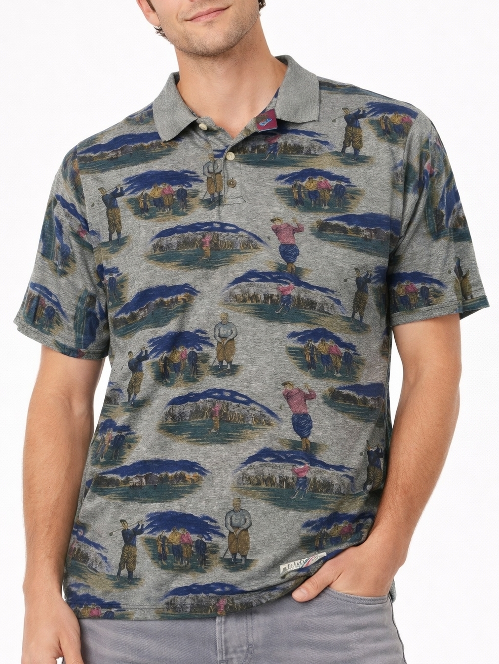 Vintage Modango Golf All Over Print Polo Shirt Scenic Golf Mens Medium